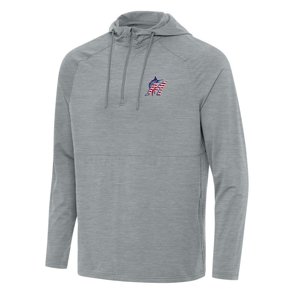 Miami Marlins Antigua Spikes Stars and Stripes Team Logo Quarter-Zip Pullover Hoodie - MLB