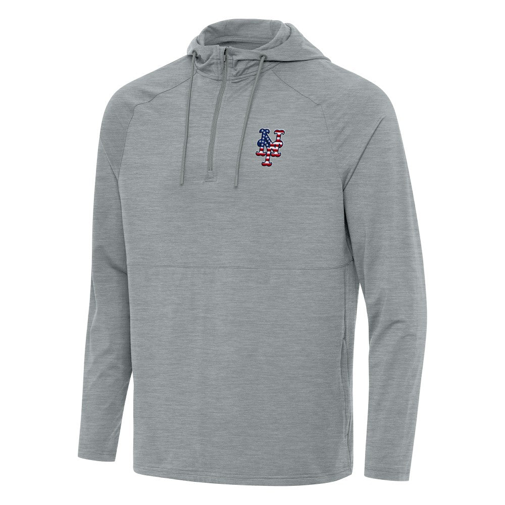 New York Mets Antigua Spikes Stars and Stripes Team Logo Quarter-Zip Pullover Hoodie - MLB