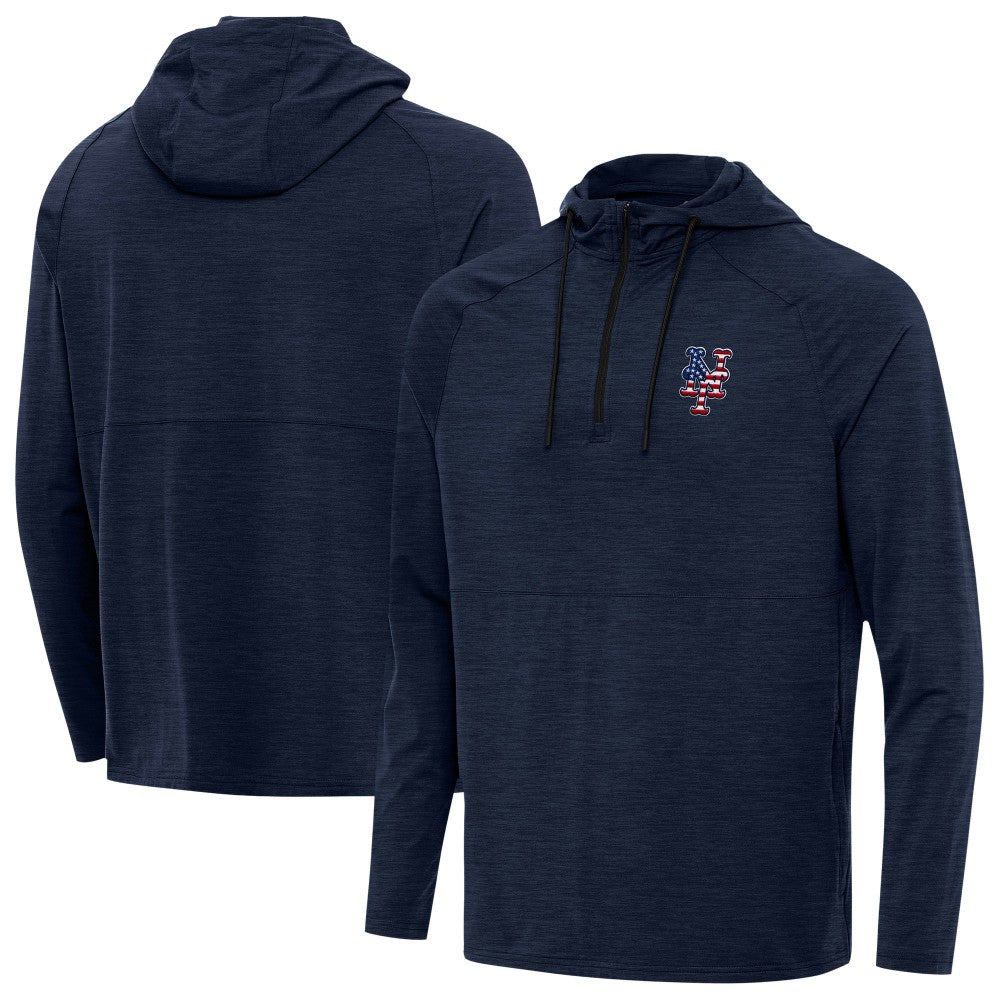 New York Mets Antigua Spikes Stars and Stripes Team Logo Quarter-Zip Pullover Hoodie - MLB