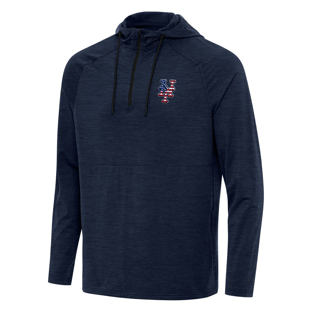 New York Mets Antigua Spikes Stars and Stripes Team Logo Quarter-Zip Pullover Hoodie - MLB