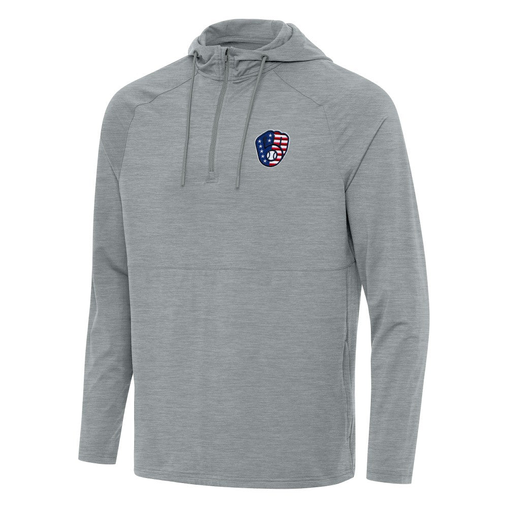 Milwaukee Brewers Antigua Spikes Stars and Stripes Team Logo Quarter-Zip Pullover Hoodie - MLB