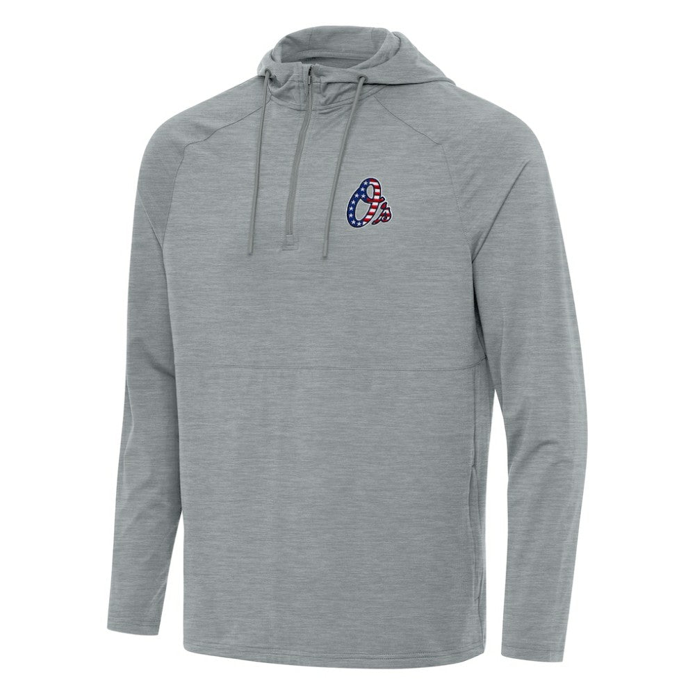 Baltimore Orioles Antigua Spikes Stars and Stripes Team Logo Quarter-Zip Pullover Hoodie - MLB