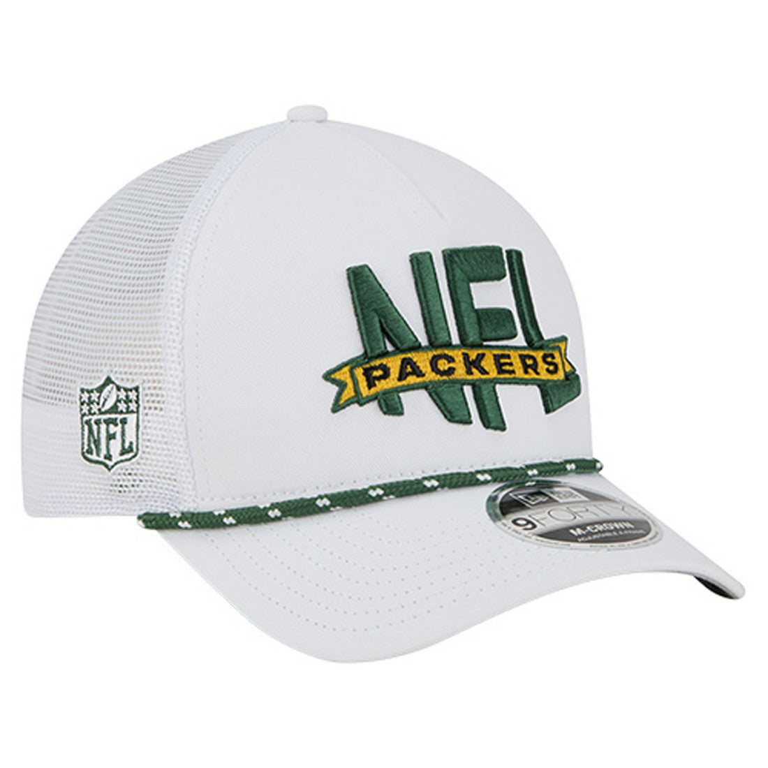 Green Bay Packers New Era NFL 9FORTY A-Frame M-Crown Adjustable Trucker Hat White | NFL