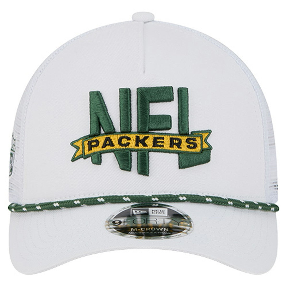 Green Bay Packers New Era NFL 9FORTY A-Frame M-Crown Adjustable Trucker Hat White | NFL