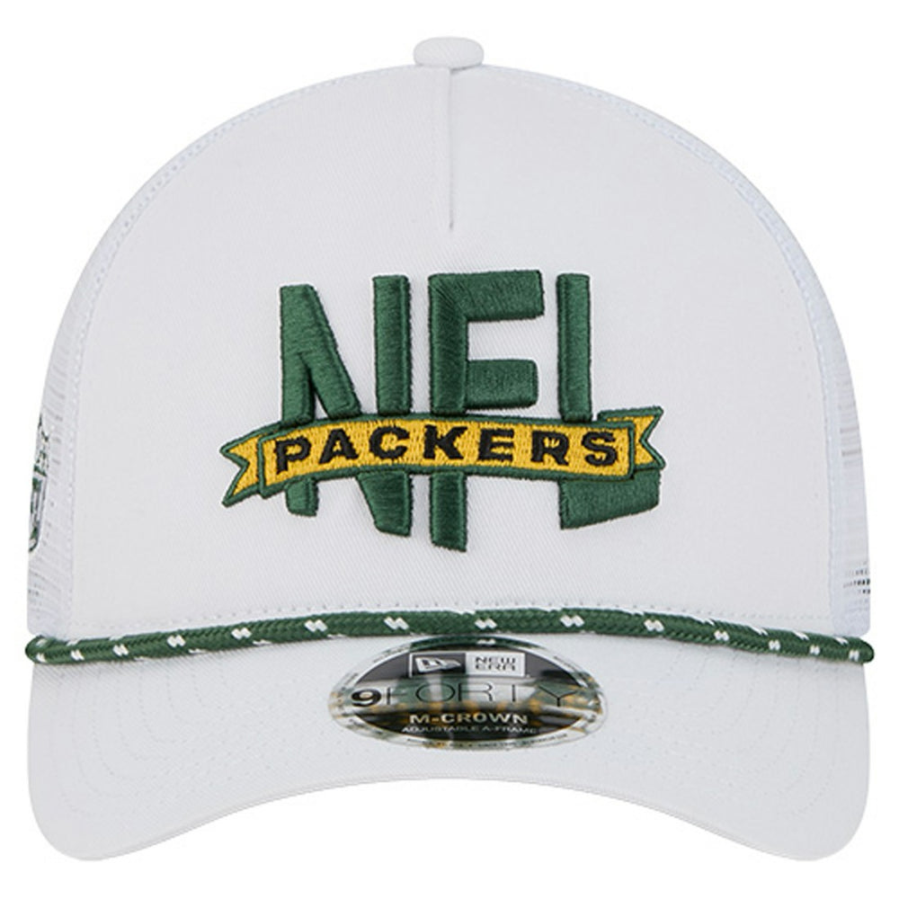 Green Bay Packers New Era NFL 9FORTY A-Frame M-Crown Adjustable Trucker Hat White | NFL