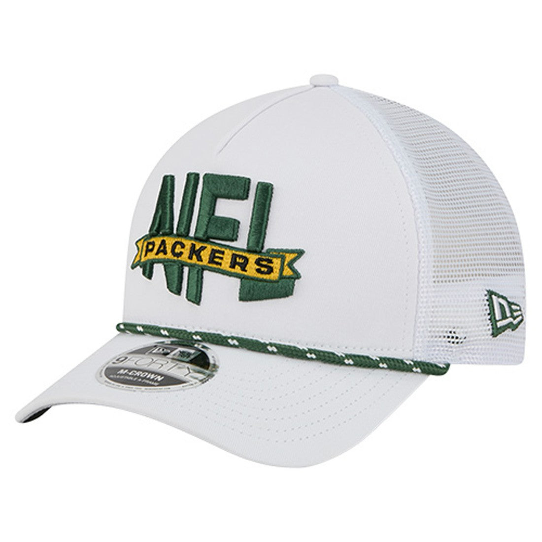 Green Bay Packers New Era NFL 9FORTY A-Frame M-Crown Adjustable Trucker Hat White | NFL
