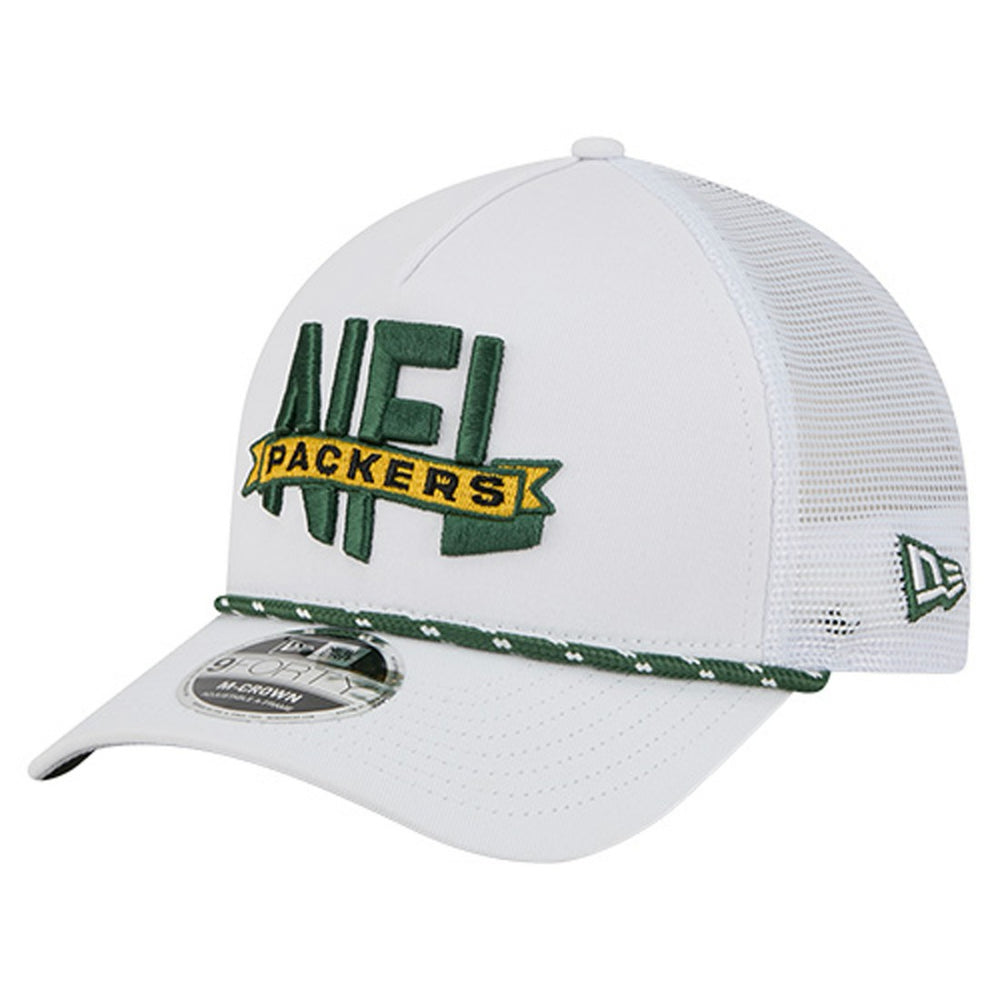 Green Bay Packers New Era NFL 9FORTY A-Frame M-Crown Adjustable Trucker Hat White | NFL