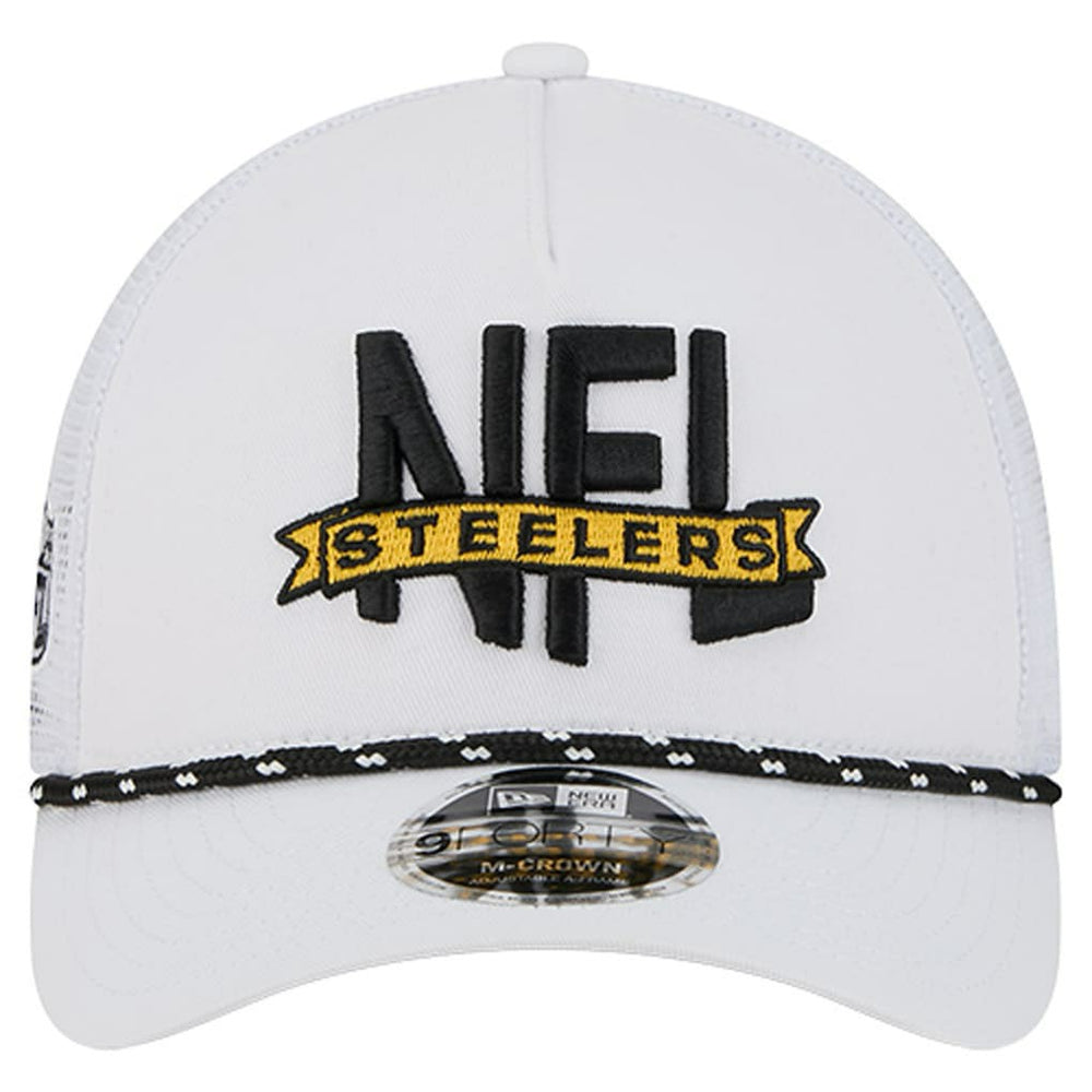 Pittsburgh Steelers New Era NFL 9FORTY A-Frame M-Crown Adjustable Trucker Hat White | NFL