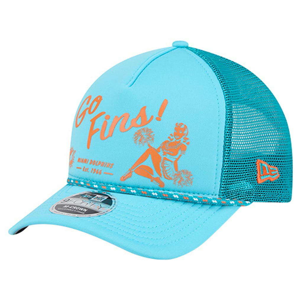 Miami Dolphins New Era Gas Station 9FORTY A-Frame M-Crown Adjustable Trucker Hat Aqua | NFL