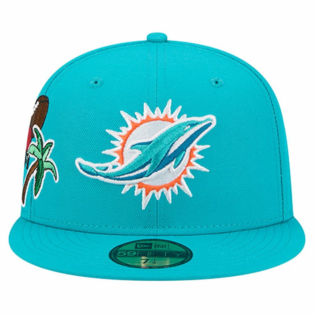 Miami Dolphins New Era Group Chat 59FIFTY Fitted Hat Aqua | NFL