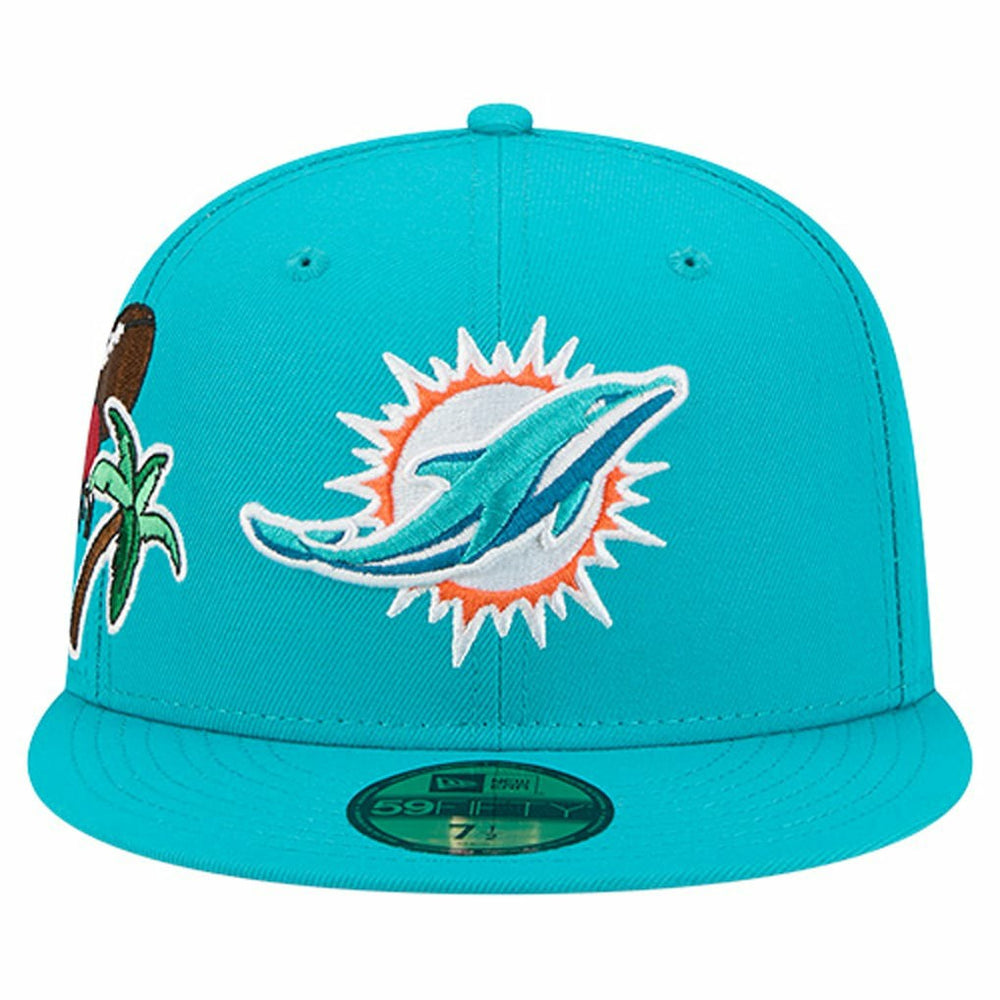 Miami Dolphins New Era Group Chat 59FIFTY Fitted Hat Aqua | NFL