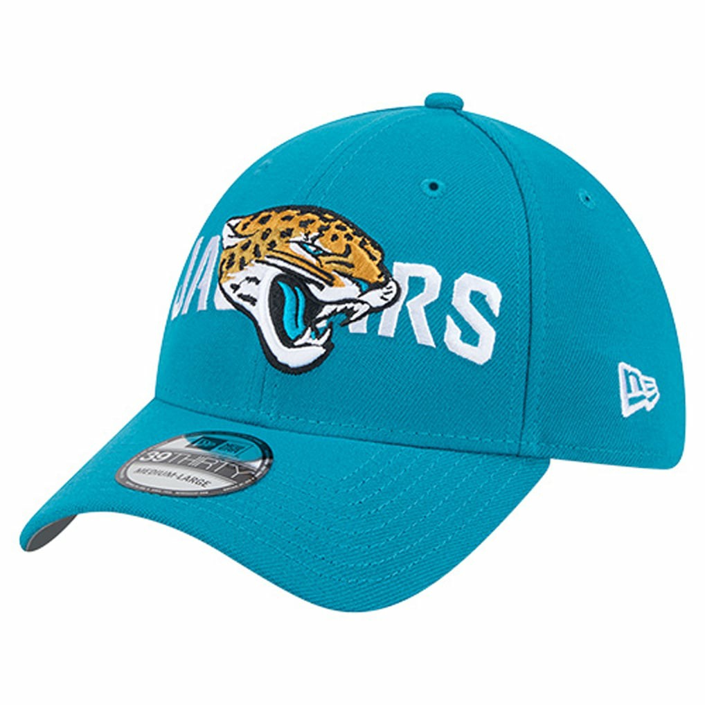 Jacksonville Jaguars New Era Overlap Logo 39THIRTY Stretch Fit Hat Teal | NFL