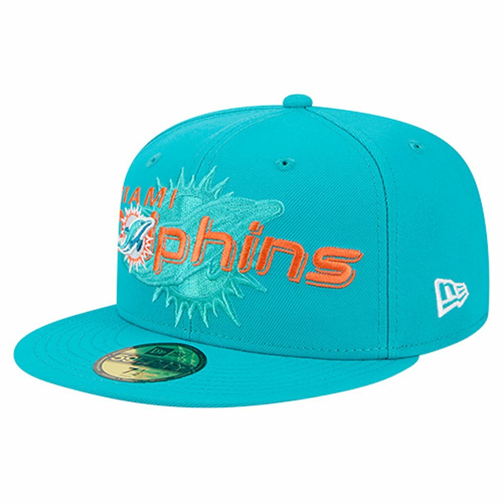 Miami Dolphins New Era Overlap Wordmark 59FIFTY Fitted Hat Aqua | NFL