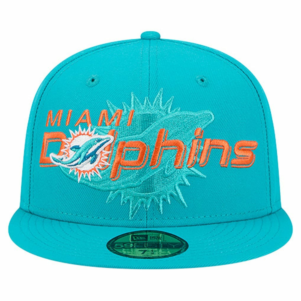 Miami Dolphins New Era Overlap Wordmark 59FIFTY Fitted Hat Aqua | NFL