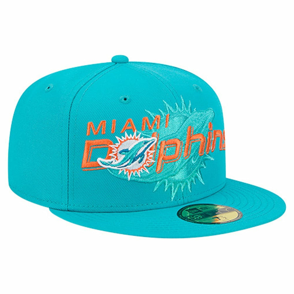 Miami Dolphins New Era Overlap Wordmark 59FIFTY Fitted Hat Aqua | NFL
