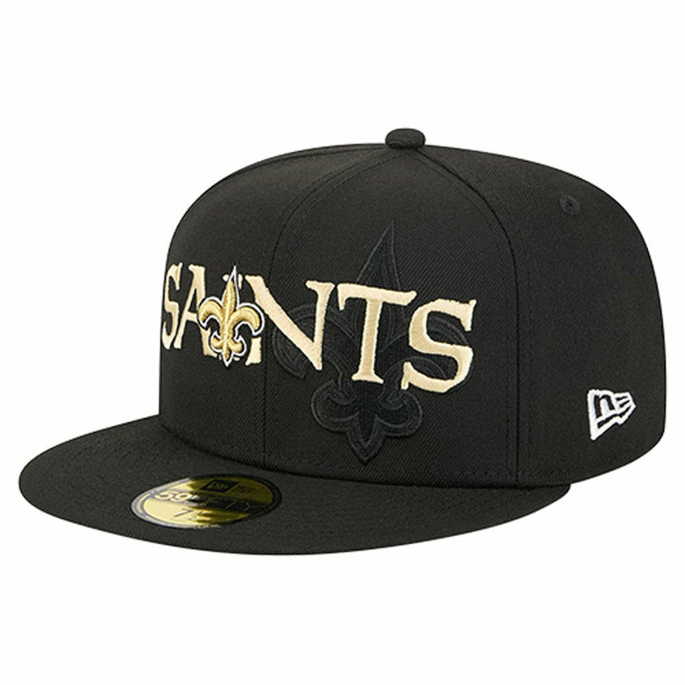 New Orleans Saints New Era Overlap Wordmark 59FIFTY Fitted Hat Black | NFL
