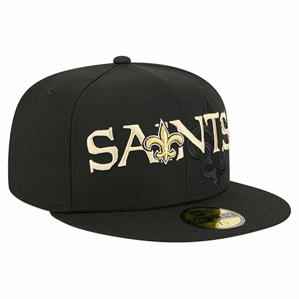 New Orleans Saints New Era Overlap Wordmark 59FIFTY Fitted Hat Black | NFL