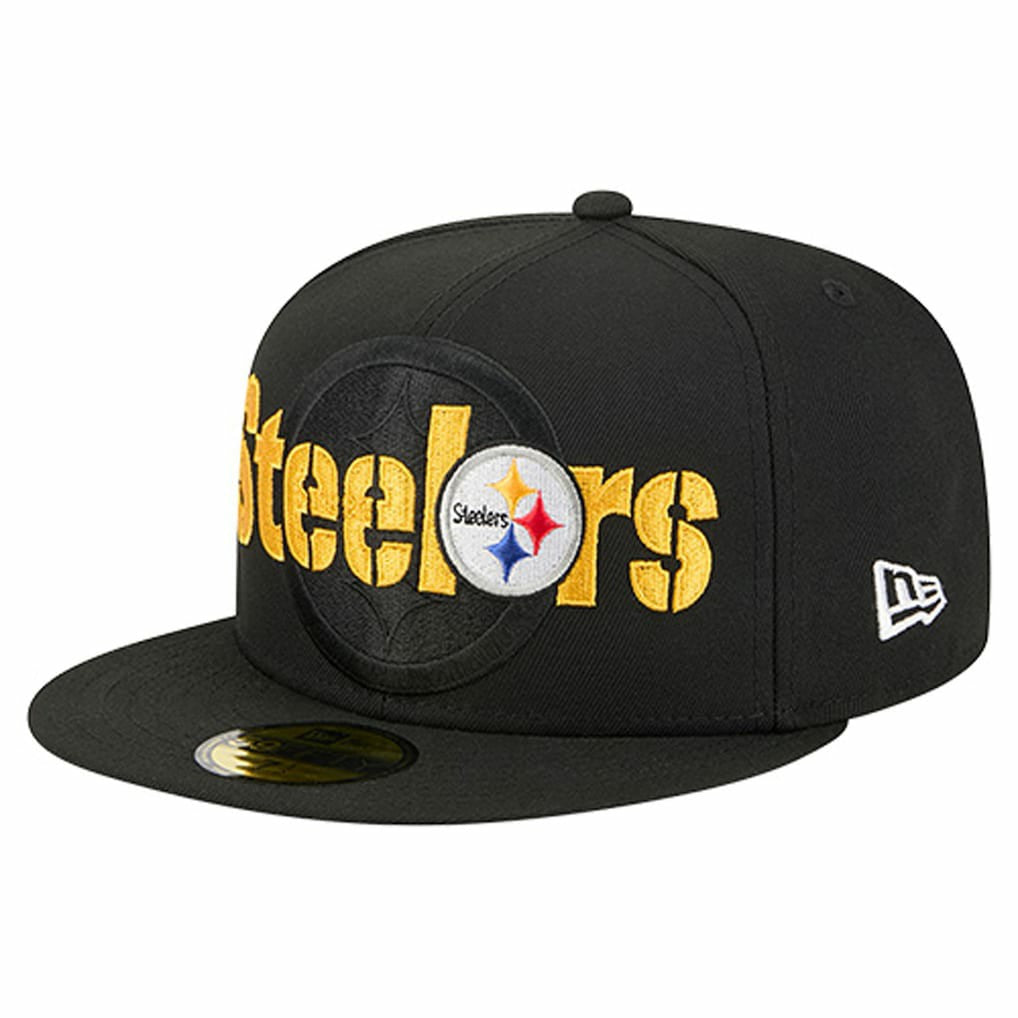 Pittsburgh Steelers New Era Overlap Wordmark 59FIFTY Fitted Hat Black | NFL