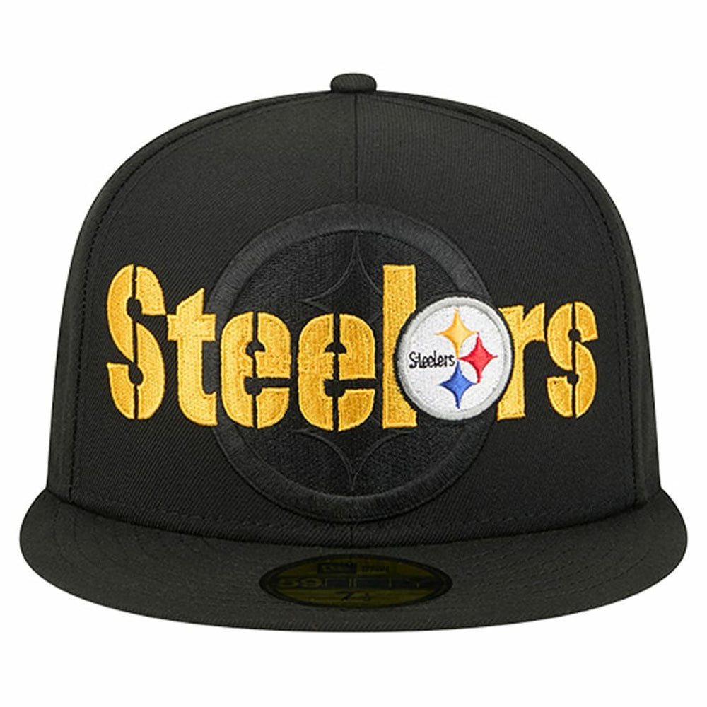 Pittsburgh Steelers New Era Overlap Wordmark 59FIFTY Fitted Hat Black | NFL