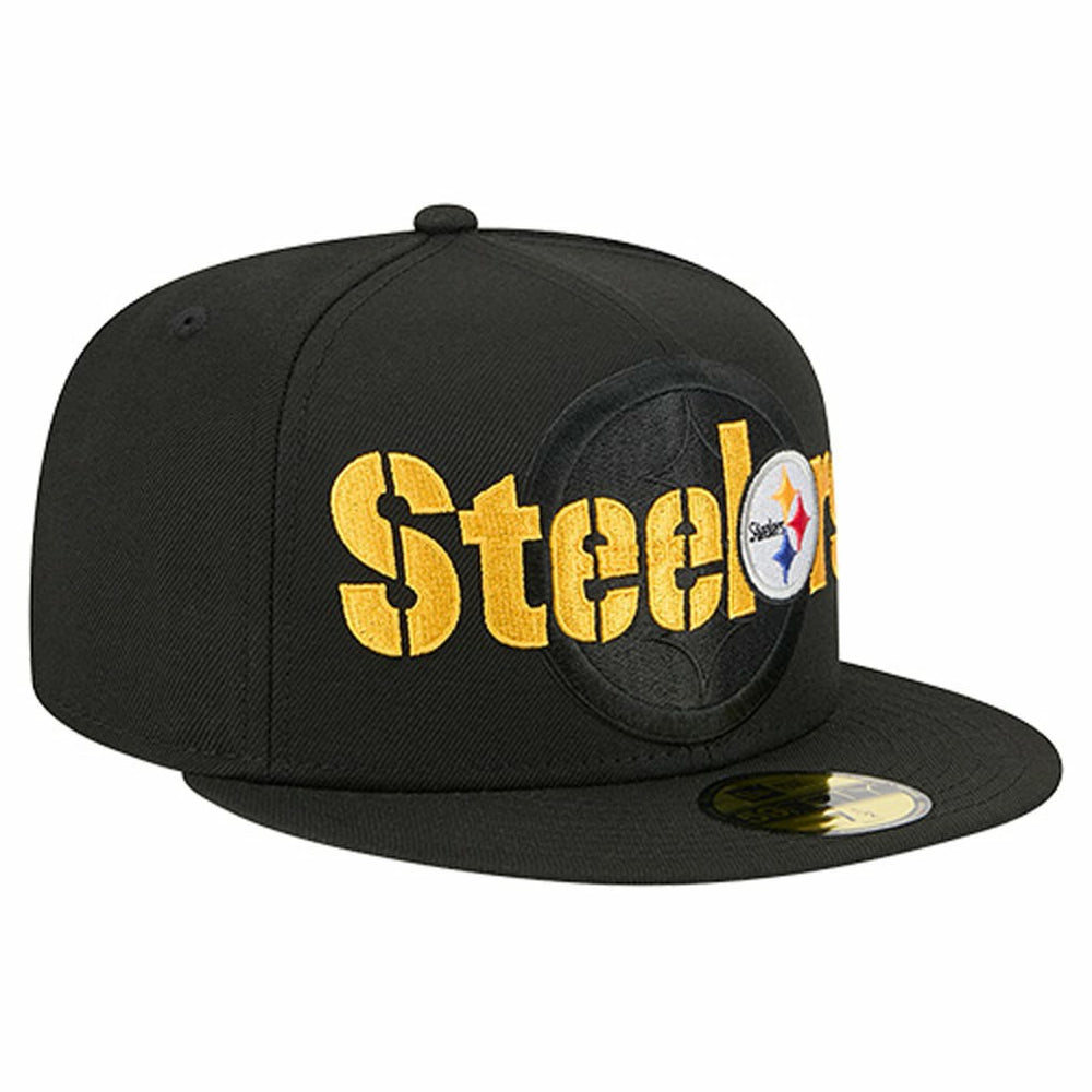 Pittsburgh Steelers New Era Overlap Wordmark 59FIFTY Fitted Hat Black | NFL