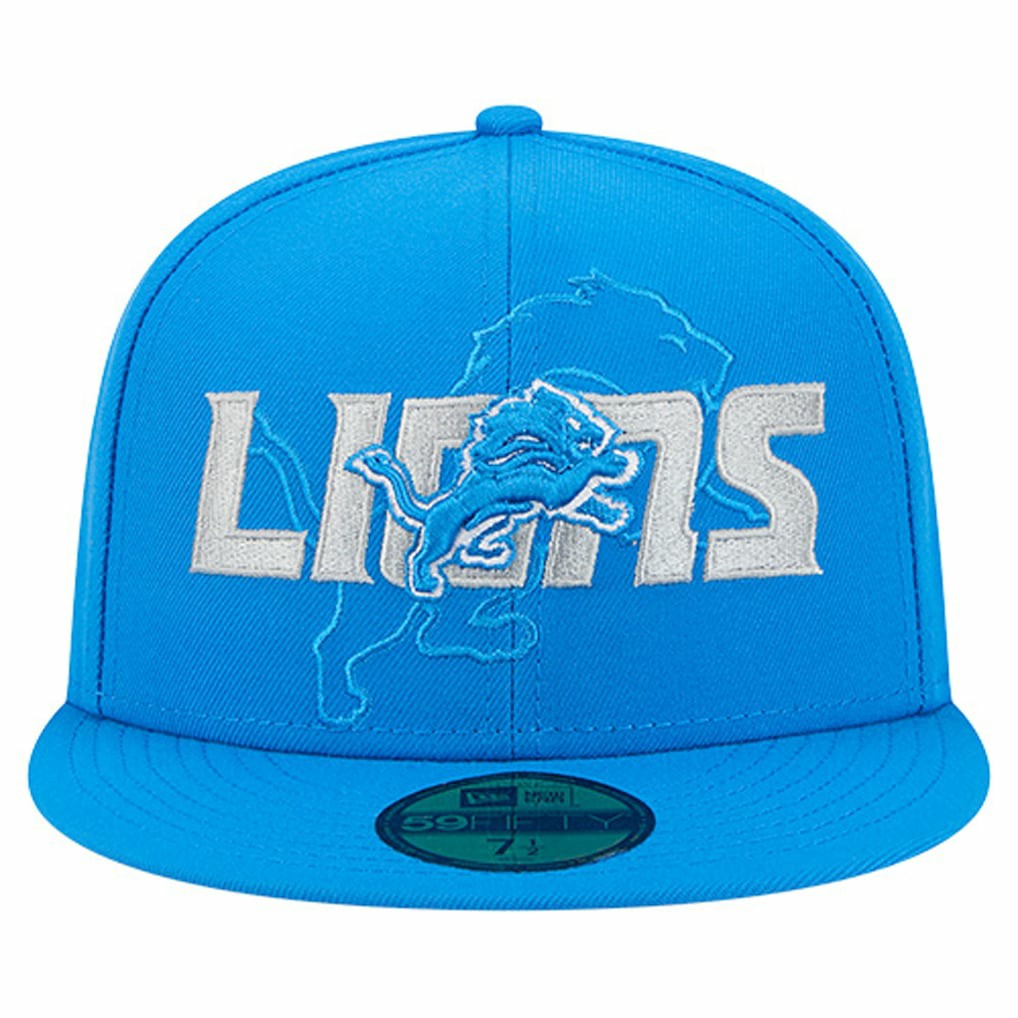 Detroit Lions New Era Overlap Wordmark 59FIFTY Fitted Hat Blue | NFL