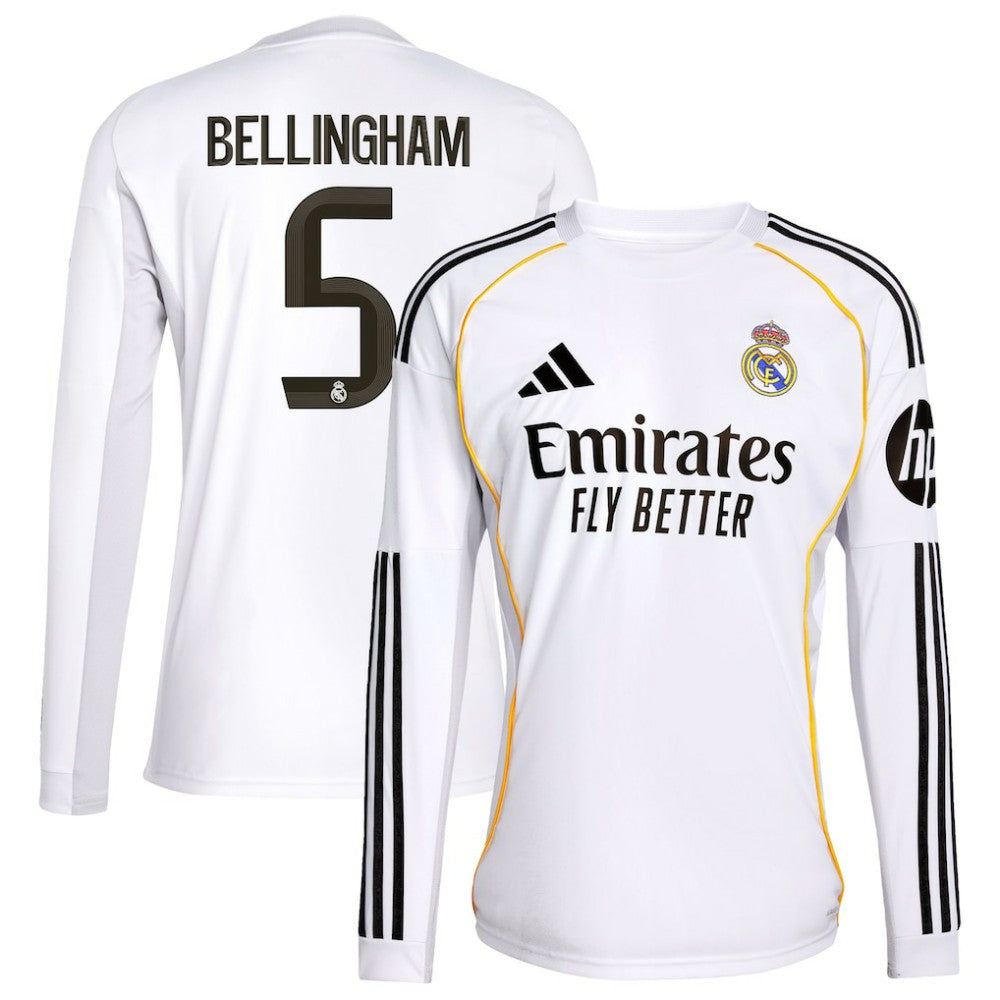 Jude Bellingham Real Madrid 2025/26 Home Replica Long Sleeve Jersey White | Adidas cheap