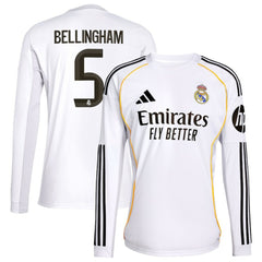Jude Bellingham Real Madrid 2025/26 Home Replica Long Sleeve Jersey White | Adidas cheap