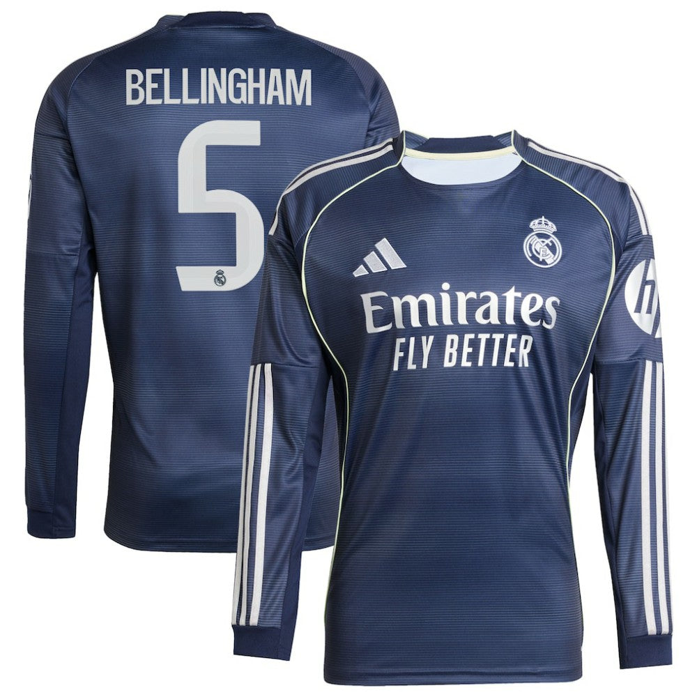 Jude Bellingham Real Madrid 2025/26 Away Long Sleeve Replica Jersey Blue - FIFA World CUP