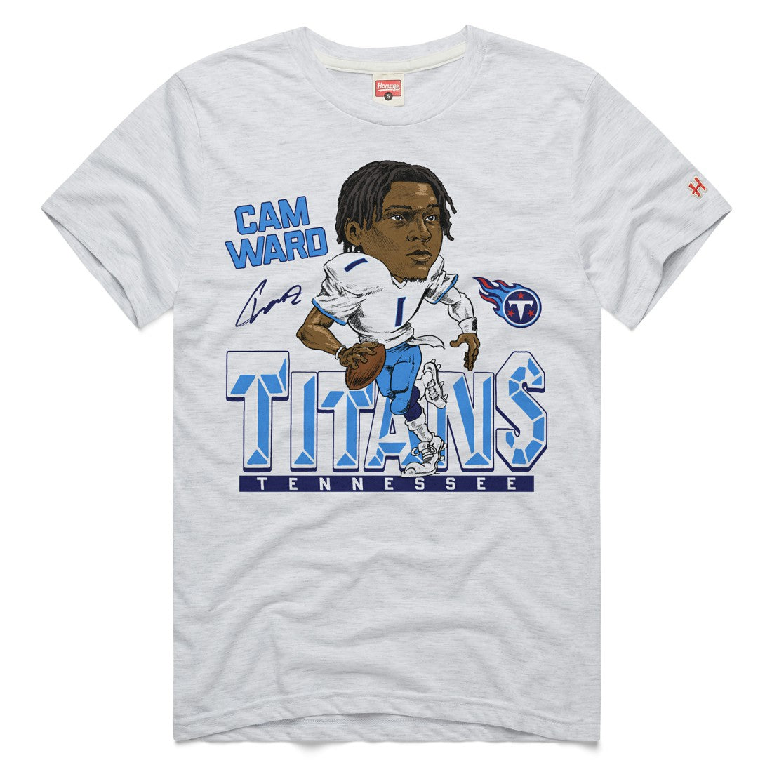 Cameron Ward Tennessee Titans Homage Unisex Caricature Player Graphic Tri-Blend T-Shirt Ash | NFL
