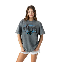 Carolina Panthers Gameday Couture Women's Peak Performance Oversized Snow Wash T-Shirt Gray | NFL