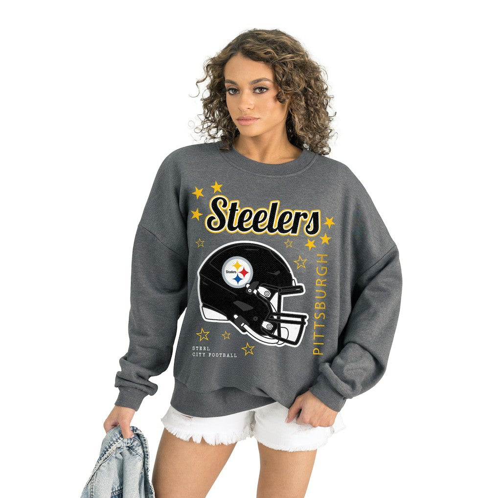 Pittsburgh Steelers Gameday Couture Women's Ready to Rumble Premium Fleece Pullover Sweatshirt Gray | NFL