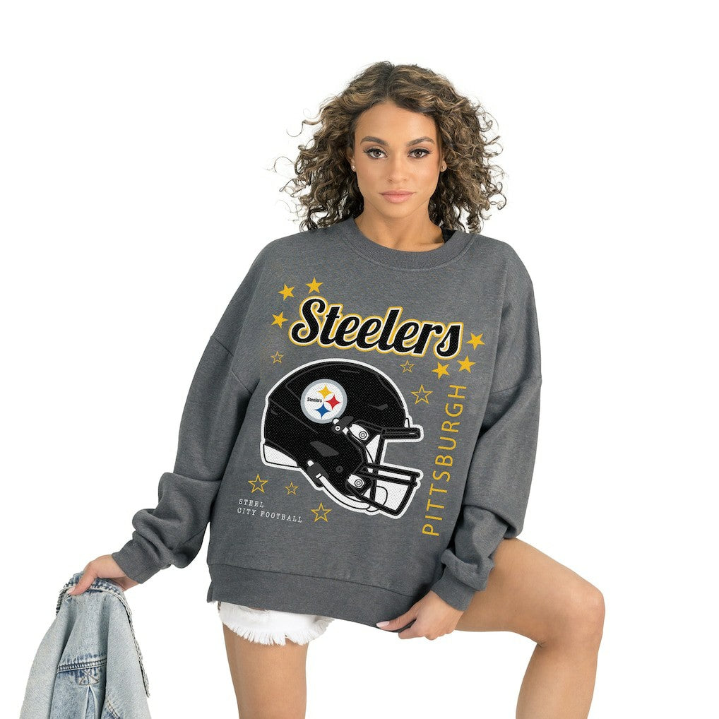 Pittsburgh Steelers Gameday Couture Women's Ready to Rumble Premium Fleece Pullover Sweatshirt Gray | NFL
