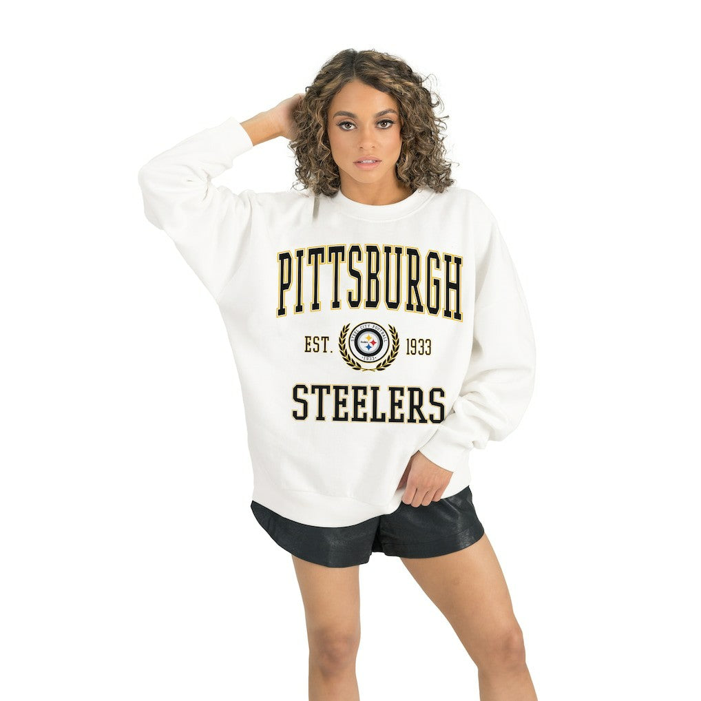 Pittsburgh Steelers Gameday Couture Women's Timeless Triumph Premium Fleece Pullover Sweatshirt White | NFL