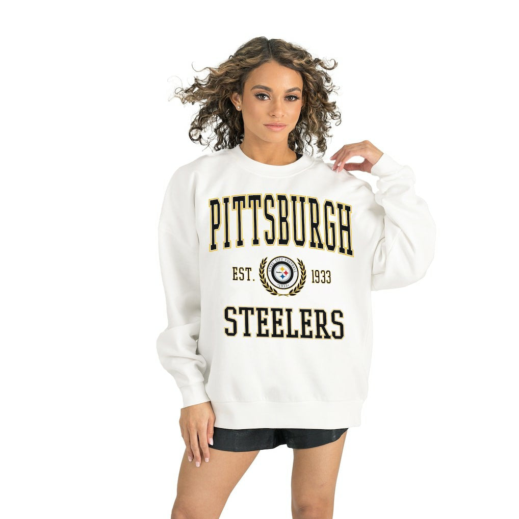 Pittsburgh Steelers Gameday Couture Women's Timeless Triumph Premium Fleece Pullover Sweatshirt White | NFL