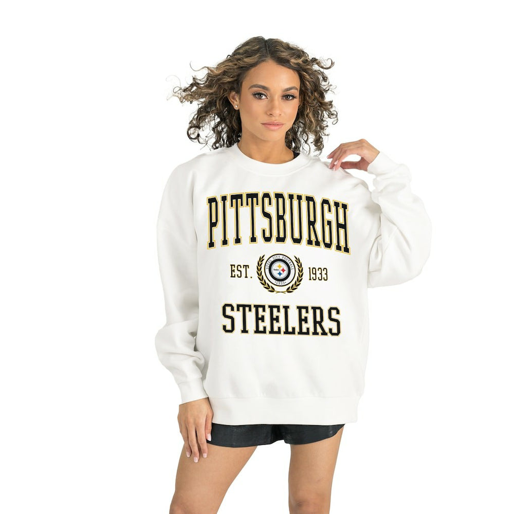 Pittsburgh Steelers Gameday Couture Women's Timeless Triumph Premium Fleece Pullover Sweatshirt White | NFL