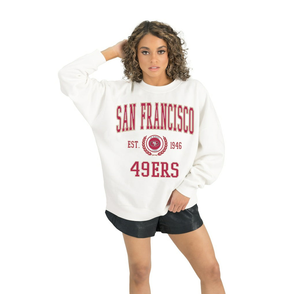 San Francisco 49ers Gameday Couture Women's Timeless Triumph Premium Fleece Pullover Sweatshirt White | NFL