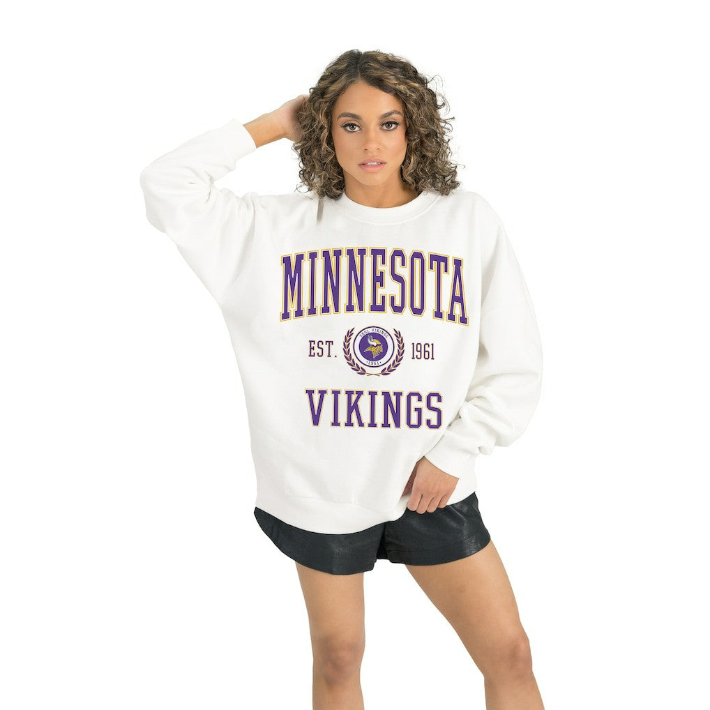 Minnesota Vikings Gameday Couture Women's Timeless Triumph Premium Fleece Pullover Sweatshirt White | NFL