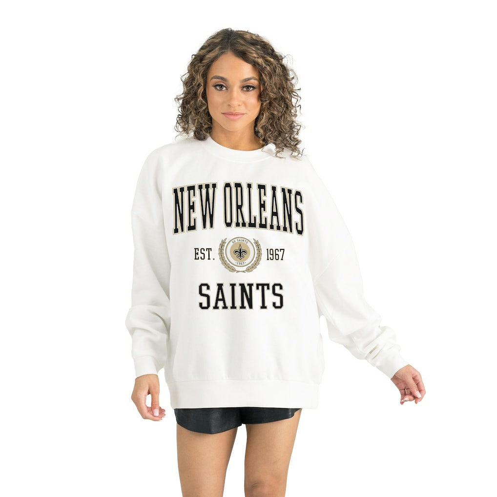 New Orleans Saints Gameday Couture Women's Timeless Triumph Premium Fleece Pullover Sweatshirt White | NFL