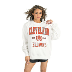Cleveland Browns Gameday Couture Women's Timeless Triumph Premium Fleece Pullover Sweatshirt White | NFL