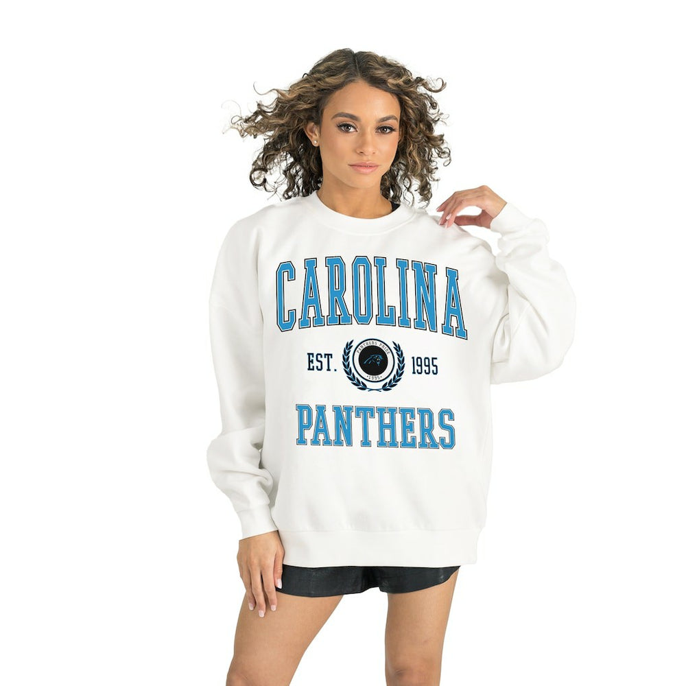 Carolina Panthers Gameday Couture Women's Timeless Triumph Premium Fleece Pullover Sweatshirt White | NFL