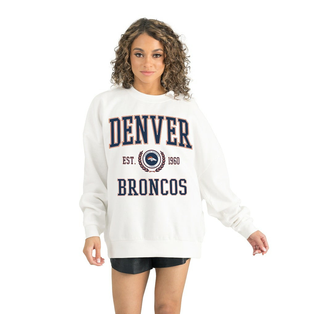 Denver Broncos Gameday Couture Women's Timeless Triumph Premium Fleece Pullover Sweatshirt White | NFL