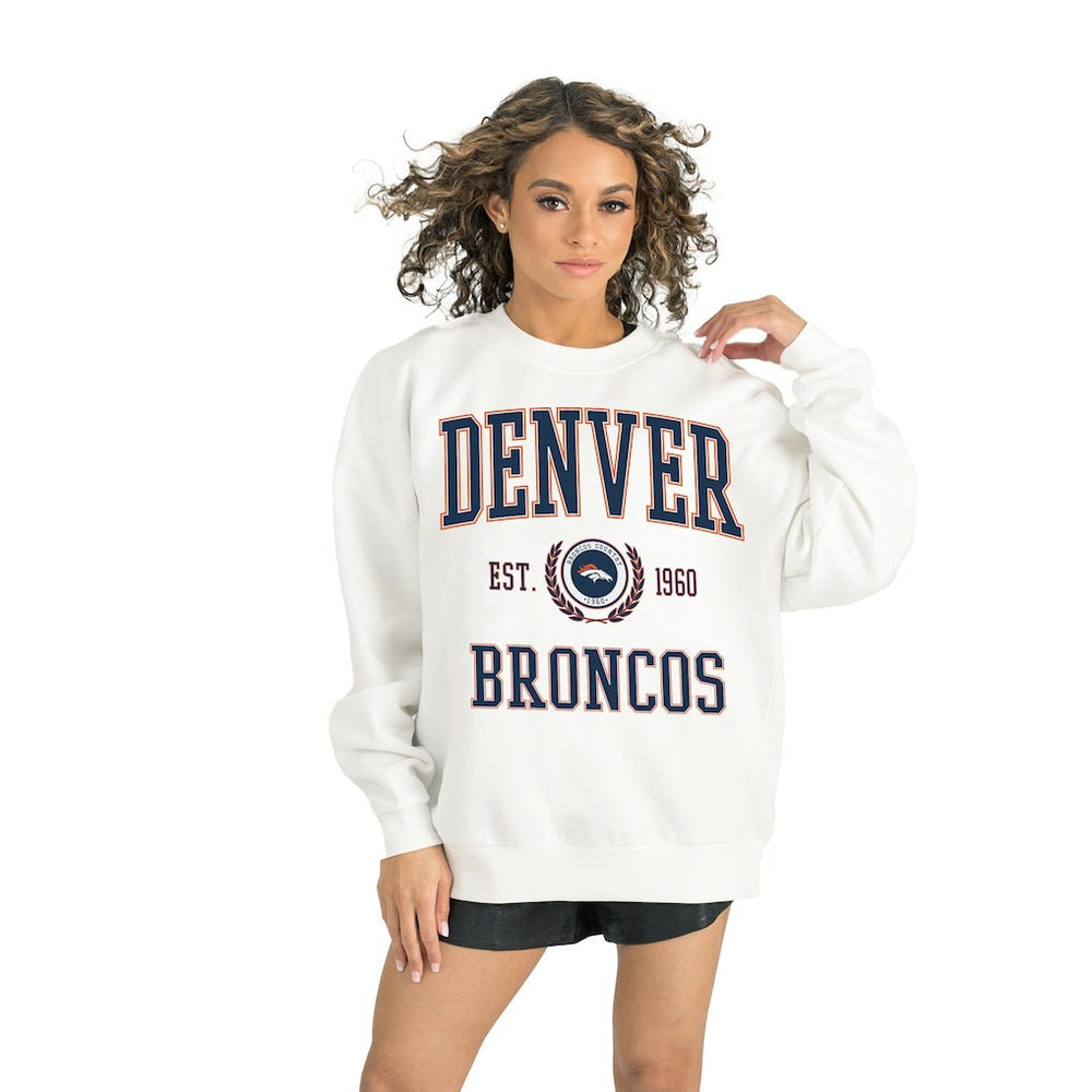 Denver Broncos Gameday Couture Women's Timeless Triumph Premium Fleece Pullover Sweatshirt White | NFL