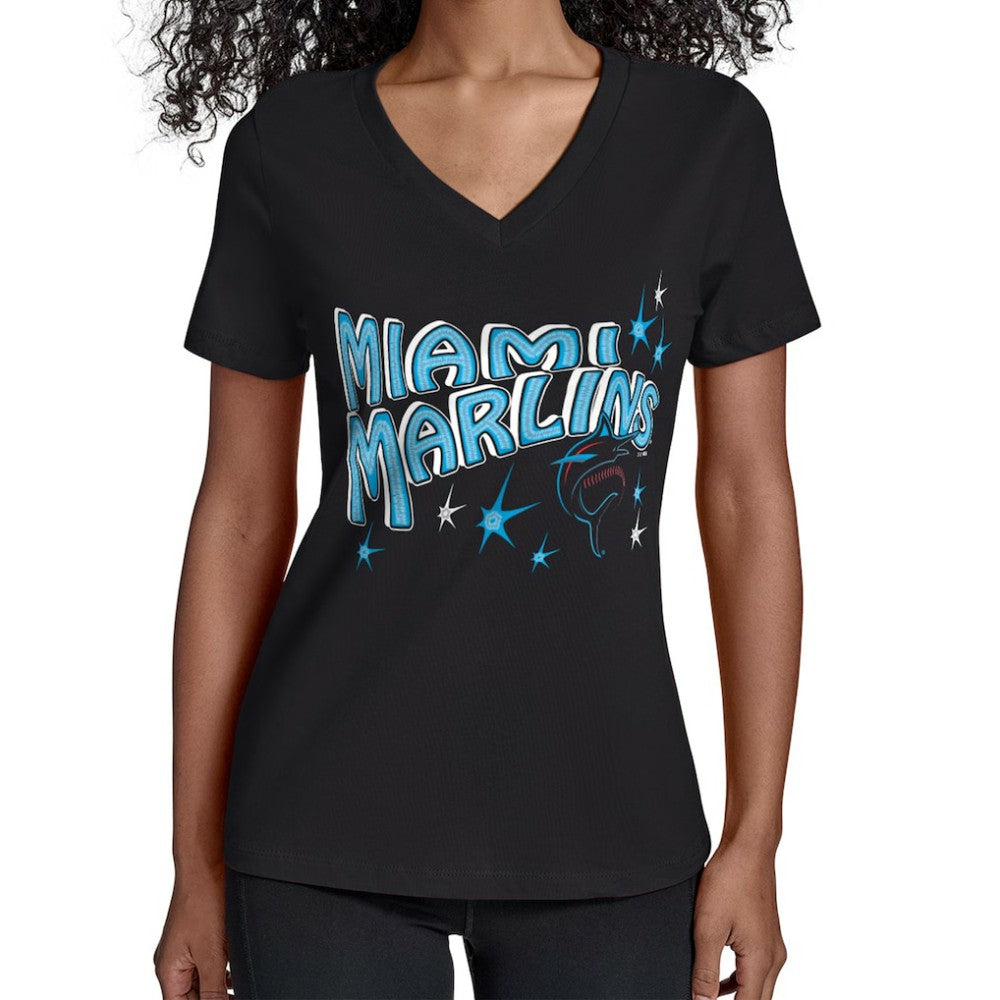 Miami Marlins Starter Women's Fireworks V-Neck T-Shirt - MLB