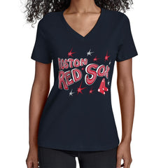 Boston Red Sox Starter Women's Fireworks V-Neck T-Shirt - MLB