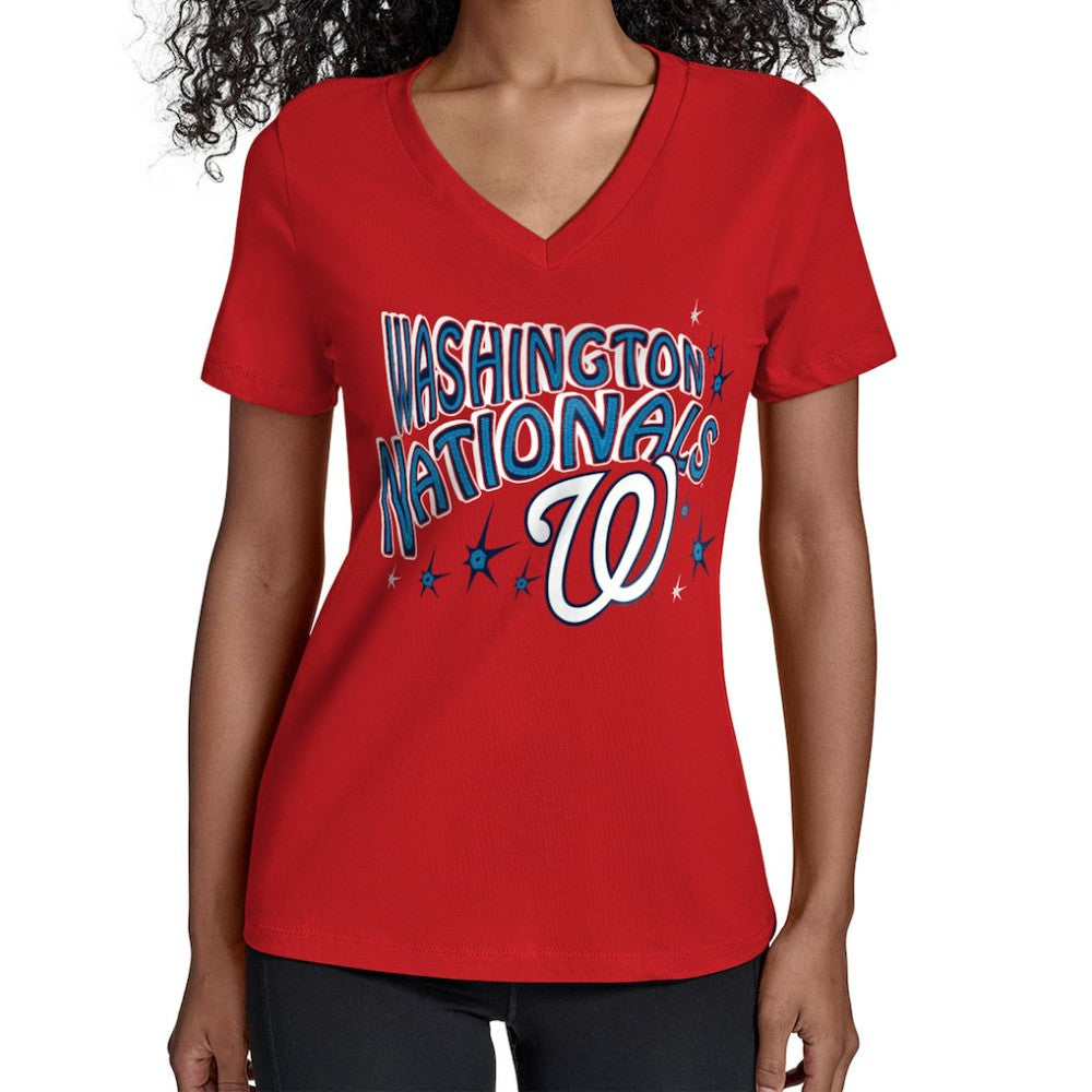 Washington Nationals Starter Women's Fireworks V-Neck T-Shirt - MLB