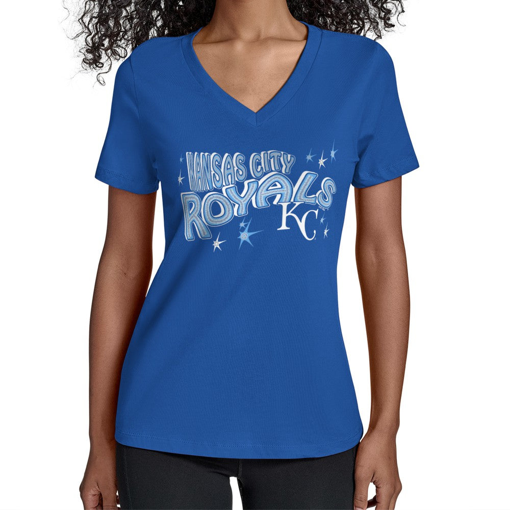 Kansas City Royals Starter Women's Fireworks Team Name V-Neck T-Shirt - MLB