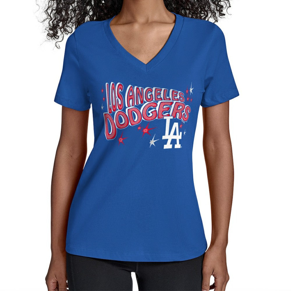 Los Angeles Dodgers Starter Women's Fireworks Team Name V-Neck T-Shirt - MLB