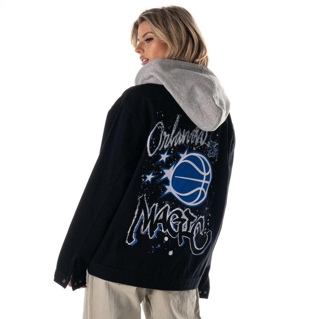 Orlando Magic The Wild Collective Unisex Full-Button Denim Hooded Jacket Black - NBA