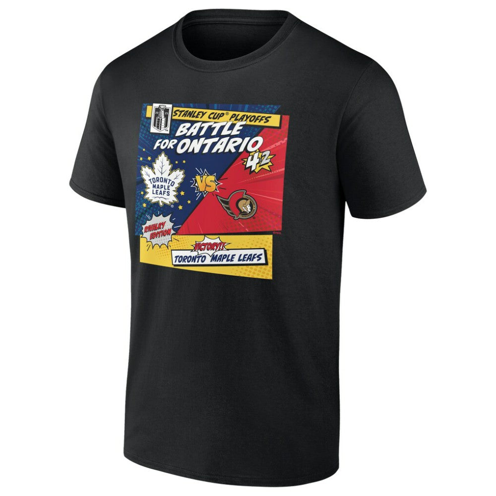 Toronto Maple Leafs vs. Ottawa Senators 2025 Stanley Cup Playoffs Rivalry Comic Pop T-Shirt - Black - NHL