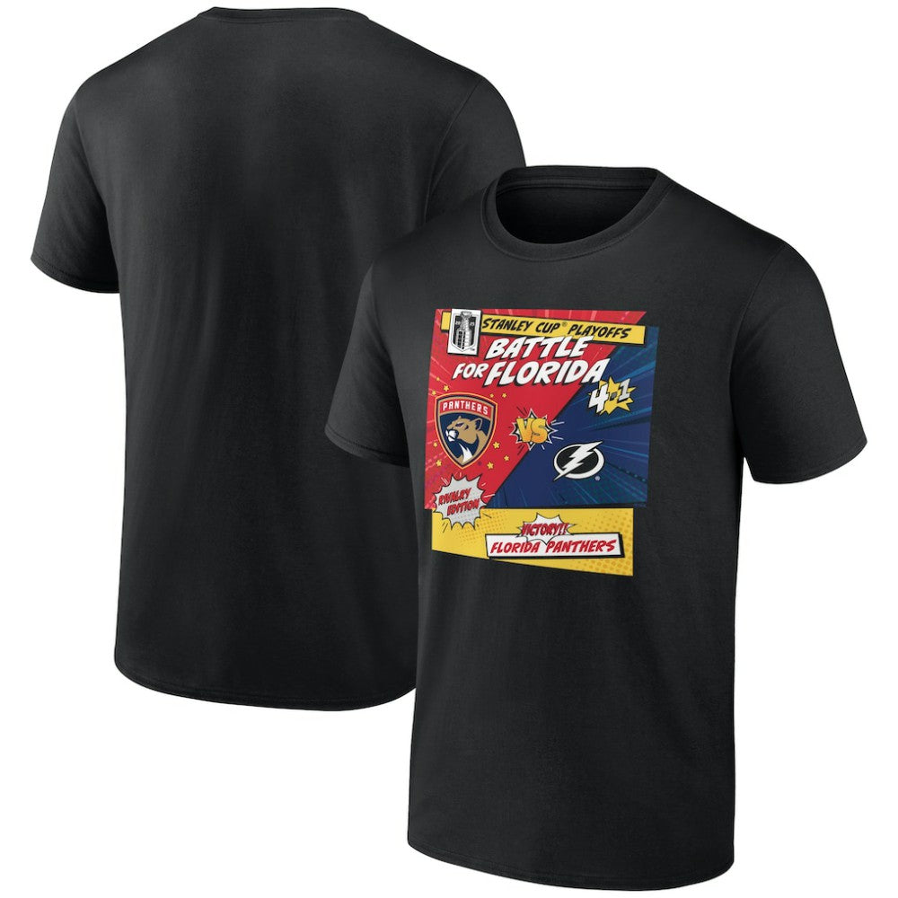 Florida Panthers vs. Tampa Bay Lightning 2025 Stanley Cup Playoffs Rivalry Comic Pop T-Shirt - Black - NHL